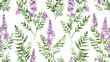 Elegant seamless pattern with blossoming tufted vetch