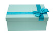Blue gift box with bow an isolated on a white background.