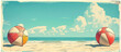 banner with beach, sea and volleyballs with space for text