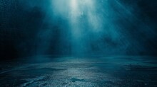 Various Lighting Effects Such As Neon Lights, Spotlights, And Wet Asphalt In The Water. Abstract Dark Blue Background, Smoke, And Smog.