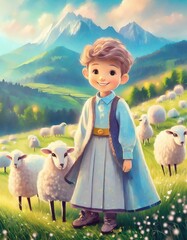 Wall Mural - child with sheep