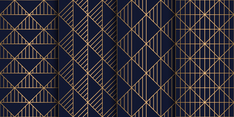 Wall Mural - seamless pattern with gold square rhombus ,striped line, and triangle.