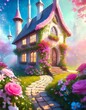 fairy tale castle with flowers