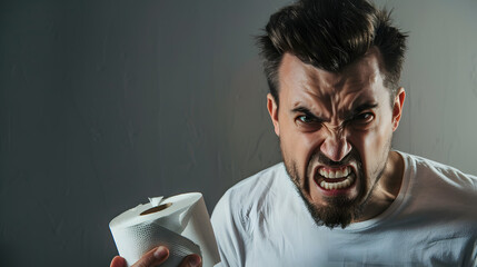 Angry man with toilet paper 