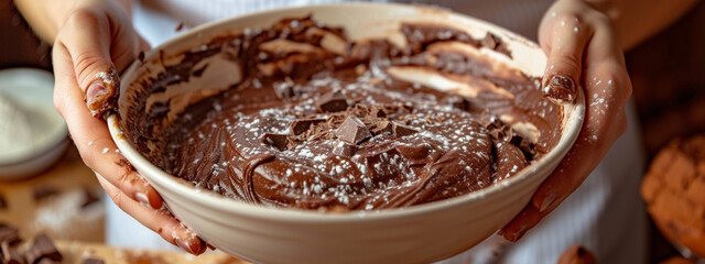 Wall Mural - Close-up on bowl with melted chocolate