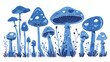 Group of inedible psychedelic blue mushrooms isolated
