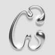 3D melted liquid metal letter C, English alphabet, with glossy reflective surface, abstract fluid droplet shape, silver chrome gradient. Isolated vector letter for modern Y2K font design