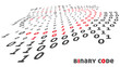 Perspective binary code object by red and black ones and zeros