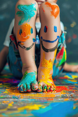 Wall Mural - a child painted a smile on his feet