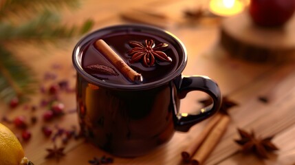 Poster - A mug of warm spiced drink with cinnamon and star anise