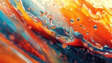 Colorful Abstract Painting With Blue, Orange And Red Swirls.