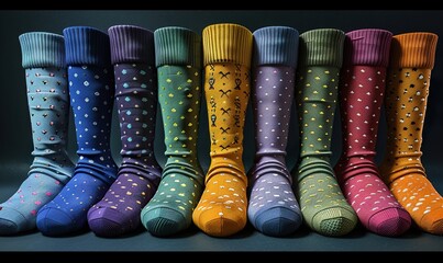 Canvas Print - Vibrant Socks on Legs Against Colorful flat Background.