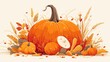 Illustration of a ripe pumpkin with a rustic twist capturing the essence of the harvest season in a charming 2d design
