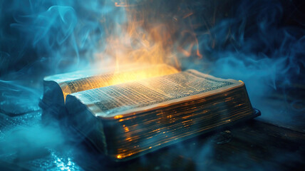 The Bible the Holy Book the Word of God with lighting