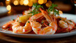 Succulent seafood delight_ Delight in the exquisite flavors of a main course featuring shrimp or mus