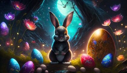 Canvas Print - easter bunny with easter eggs