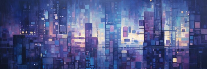 Wall Mural - Abstract Urban Landscape With Glowing Windows In Night City. Abstract Cityscape Painting. Generative AI