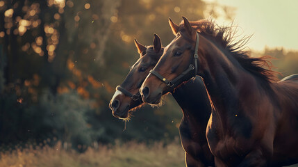 Wall Mural - An intimate shot of two horses galloping together