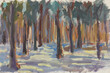 Winter landscape gouache painting. Beautiful bright winter nature with gouache paints. Author's painting. Illustrations for books sketchbooks albums of creativity. Bright realistic postcard for design