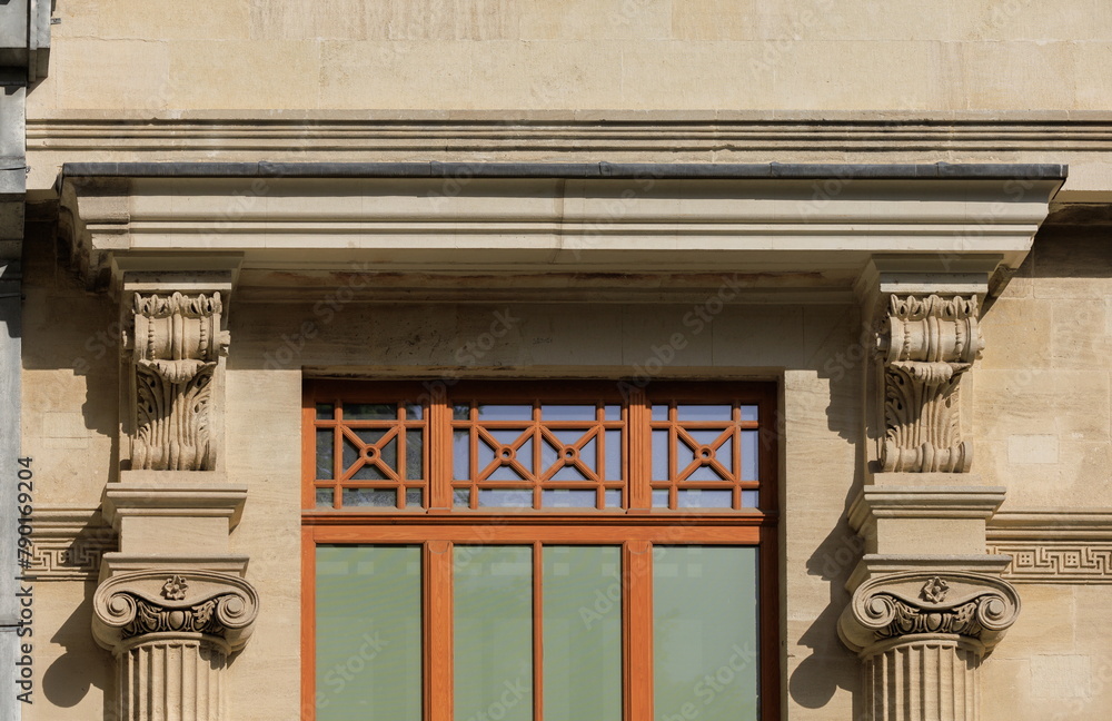 Elements of architectural decorations of buildings, old windows and ...
