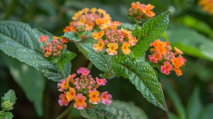 Canvas Print - Close-up of blooming flowers and green foliage