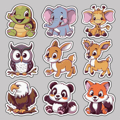  Cute brave ethnic Indians animals with feathers sticker collection on Dark Background
