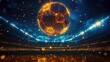 a hologram of a ball over a football stadium