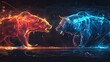 Mystical Clash: Bear and Bull Confrontation in Otherworldly Scene