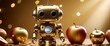 Apple and golden shiny robot art website header design, AI generated