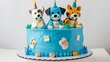 Three dogs on blue cake with candles