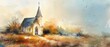 Watercolor depiction of a serene chapel in the countryside