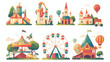 Amusement park vector entertainment icons elements
