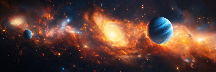 Wall Mural - fantastic panorama of outer space with stars, galaxies, planets and a black hole in universe