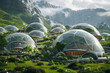 An illustration showcasing transparent glass domes. Each dome is a self-contained ecosystem, providing its inhabitants with everything they need to thrive