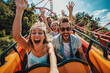 © Sunshower Shots - People on a roller coaster thrill ride, theme park, amusement, summer fun, vacation