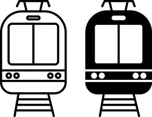 Wall Mural - Tram icons. Black and White Vector Light Rail Icons. Front view