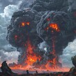 a large explosion of lava and smoke
