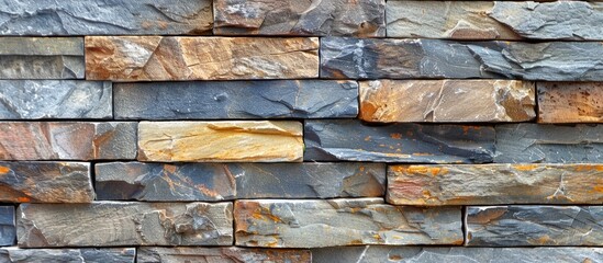 Sticker - A close-up of a stone wall featuring a yellow stone