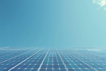 a clean, minimalist image of solar panels with a clear blue sky in the background, space for text at