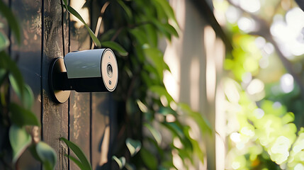 Wall Mural - Hidden Watcher: Security Camera Amongst Green Foliage