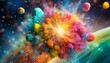 explosion de couleur et de matière façon big bang en ia, bulle de savon ou de craie