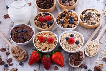 Canvas Print - Bowls with different sorts of breakfast cereal products