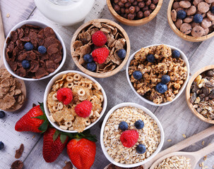 Poster - Bowls with different sorts of breakfast cereal products