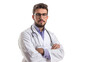 portrait pf a young male doctor isolated on transparent background, doctor cut out 