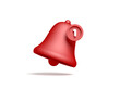 Red notification bell isolated on white background. 3d illustration