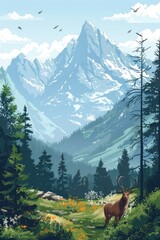 develop a scene of an alpine ecosystem with endangered plant species and wildlife, vibrant and isola