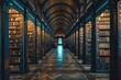 Arcane library, forbidden sections, library secrets illustration, aisles mystery, dim light, hidden knowledge