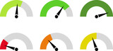Fototapeta Pokój dzieciecy - Dashboard colorful speedometer icons set. Tachometer icon isolated. Performance indicator sign. Car speed. Fast internet speed sign. Tachometer, speedometer, indicators, score. Customer satisfaction.