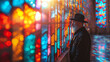 4. Divine Reflection: Amidst the hushed reverence of a synagogue, a Rabbi bows his head in prayer, his devout faith evident in every gesture. Sunlight filters through stained glass