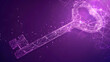 Key concept made of low poly wireframe on a purple background. Keys symbolizing solutions. access